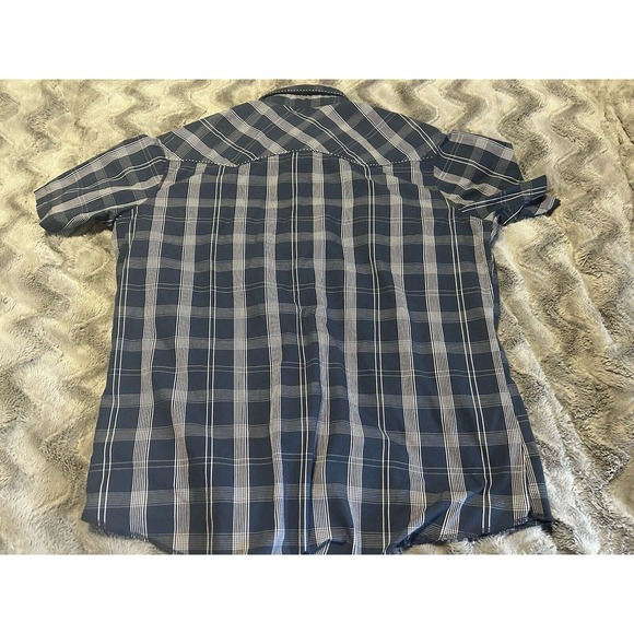 Wrangler Western Shirt Men’s XXL Blue Plaid Pearl Snap Short Sleeve Button Up - Picture 5 of 5